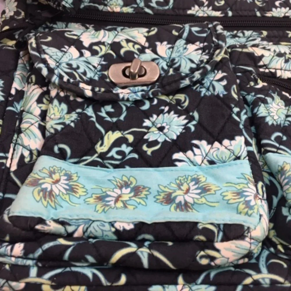 Lemon Hill Quilted Adjustable Cotton Shoulder Bag - Black/Blue/Green Floral